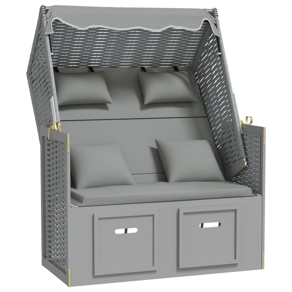 Strandkorb avec coussins Résine tressée et bois solide Gris - Photo n°1