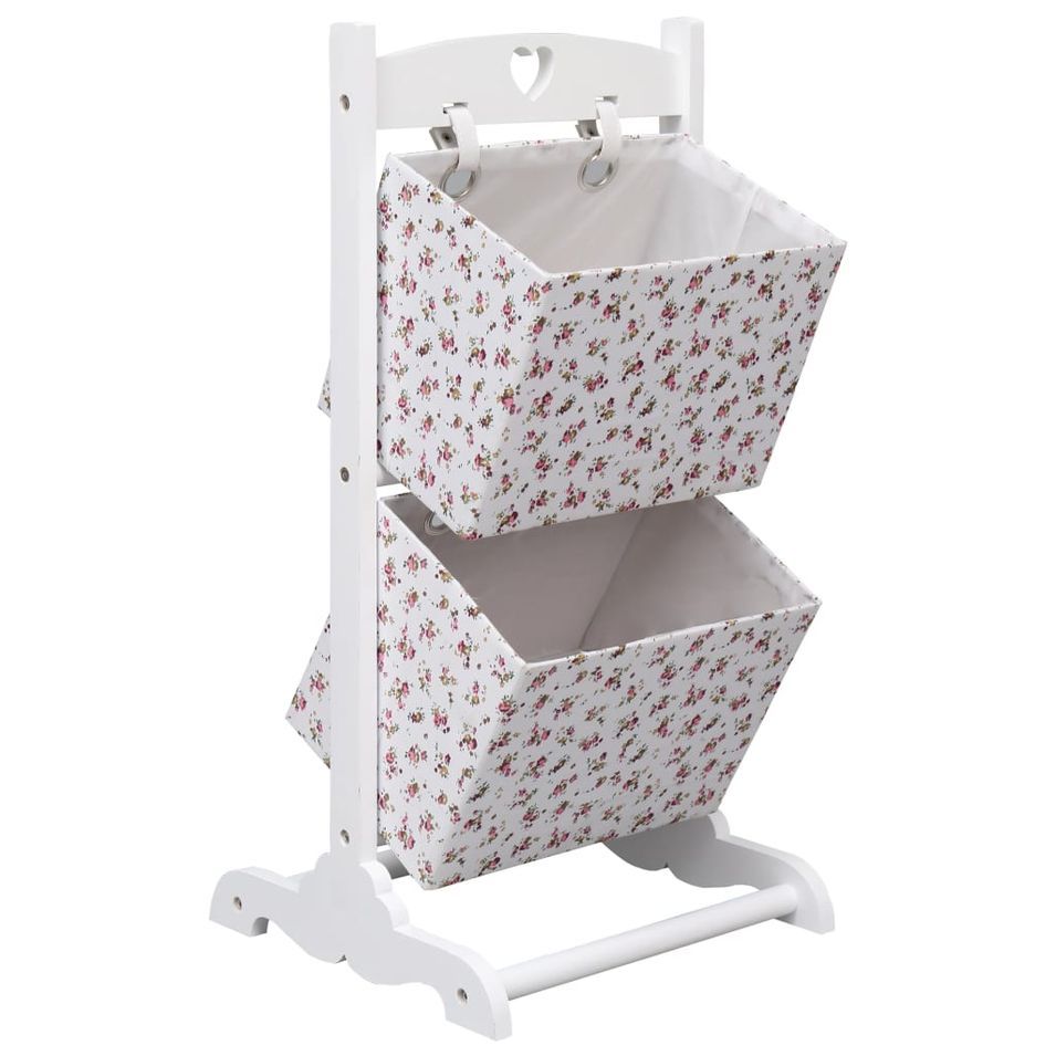 Support à panier 2 niveaux Fleurs 35x35x72 cm Bois - Photo n°1