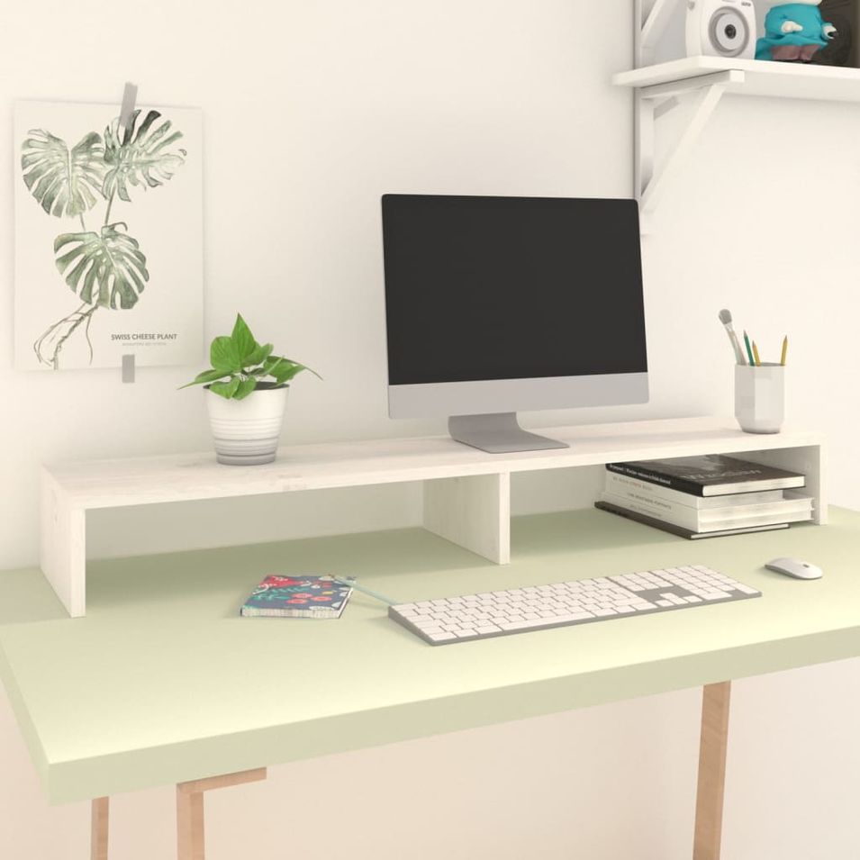 Support de moniteur Blanc brillant 110x23,5x12 cm - Photo n°1