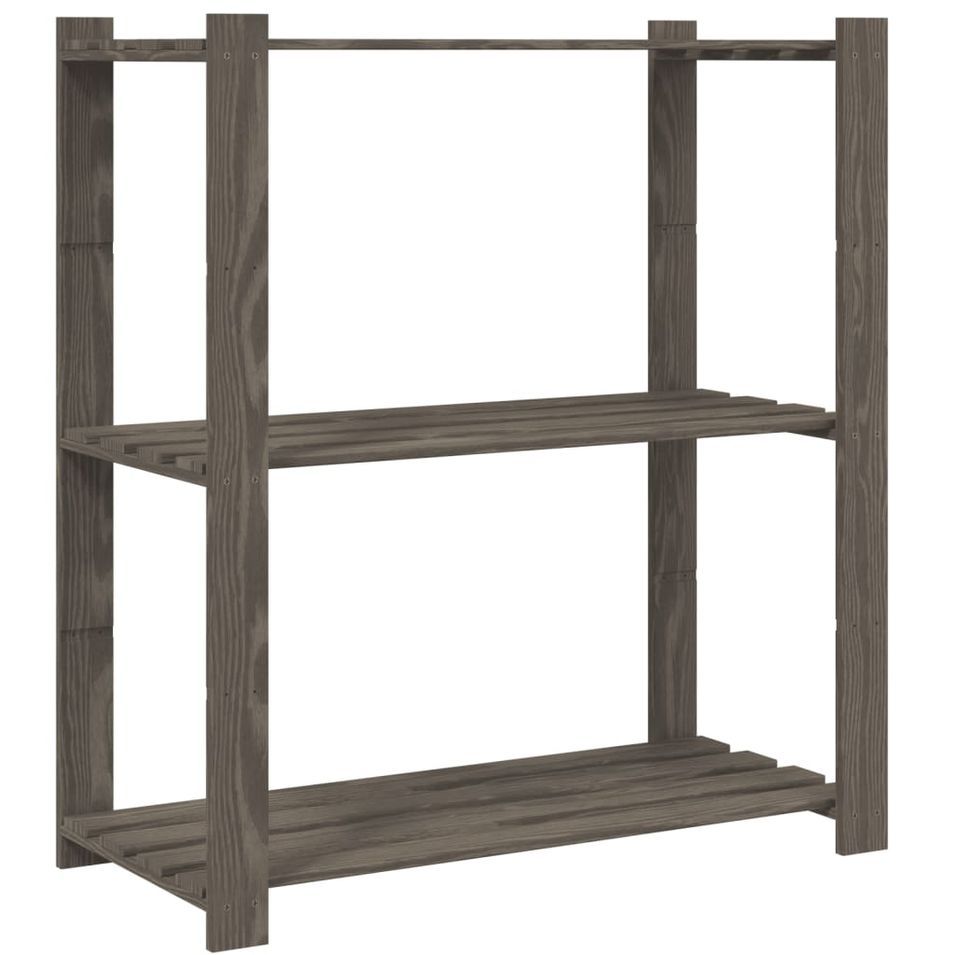 Support de rangement à 3 niveaux gris 80x38x90 cm bois de pin - Photo n°1