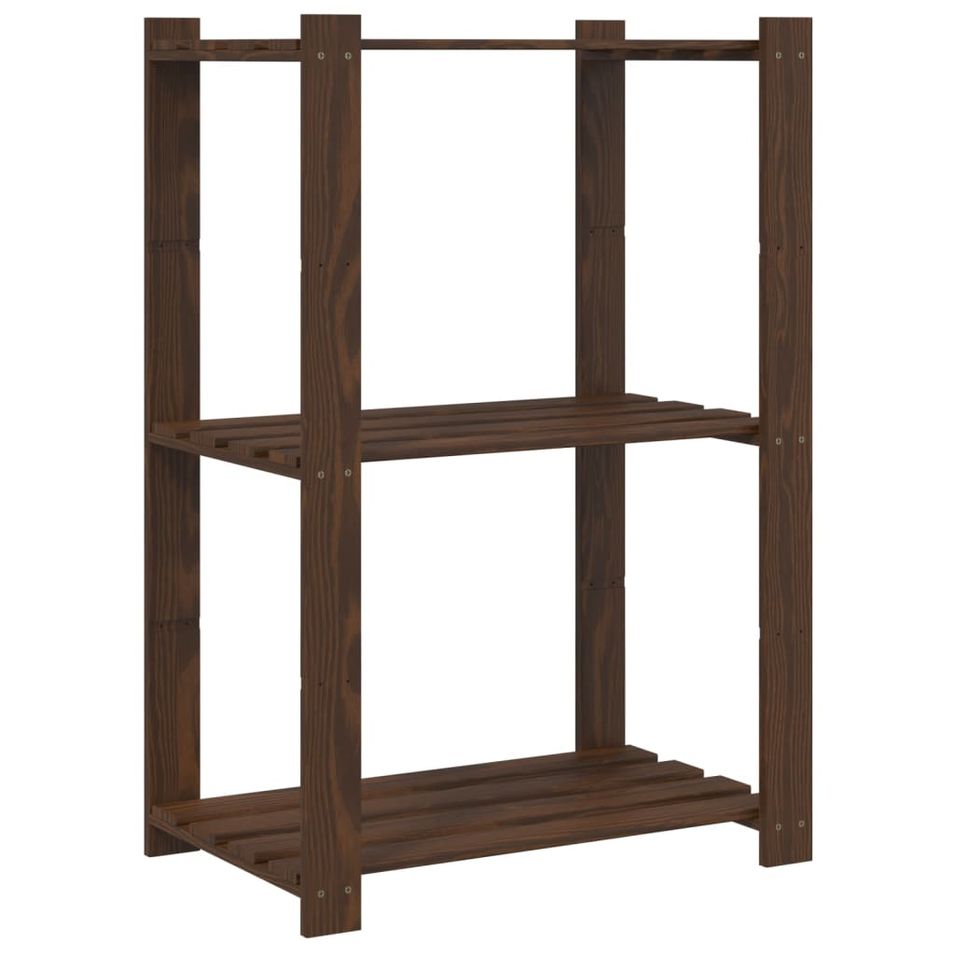 Support de rangement à 3 niveaux marron 60x38x90 cm bois de pin - Photo n°1