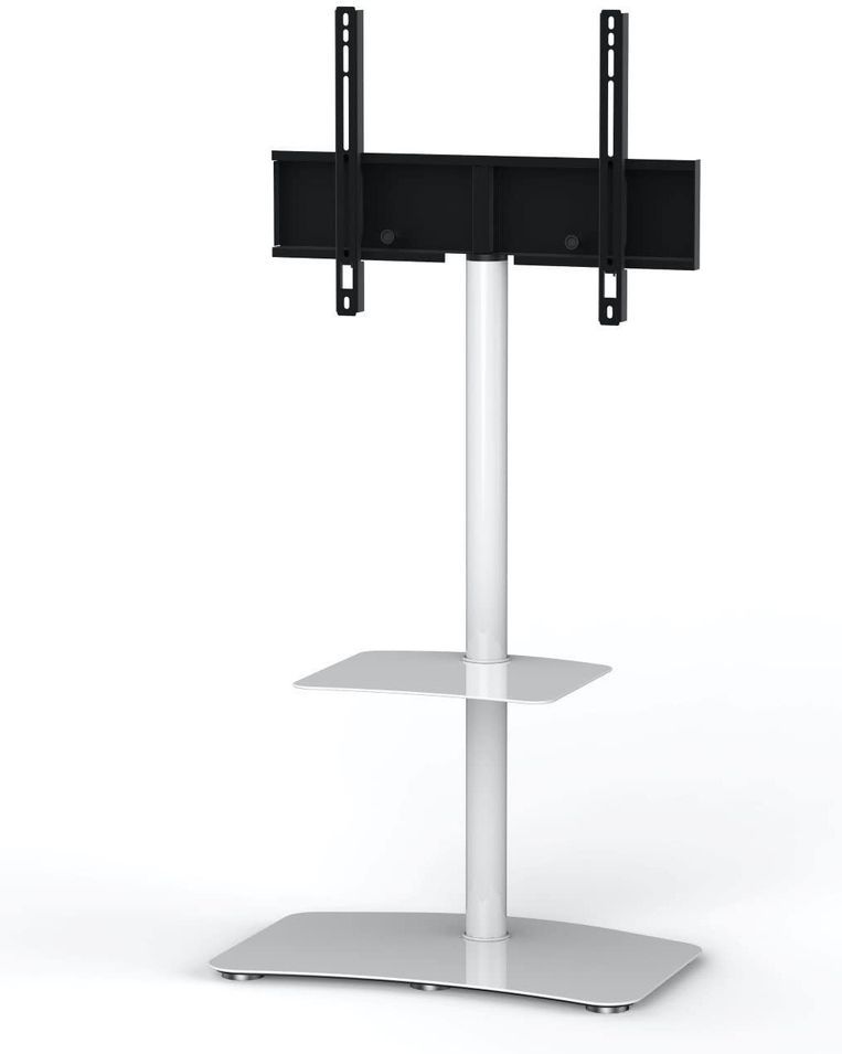 Support TV sur pied orientable avec étagère PL2810 verre trempé blanc et alu H 109 cm - Photo n°1