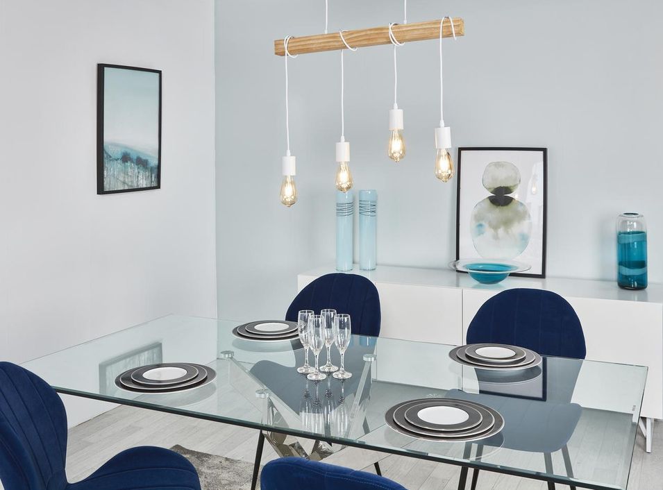 Suspension industrielle 4 ampoules bois clair et blanc Igo - Photo n°2