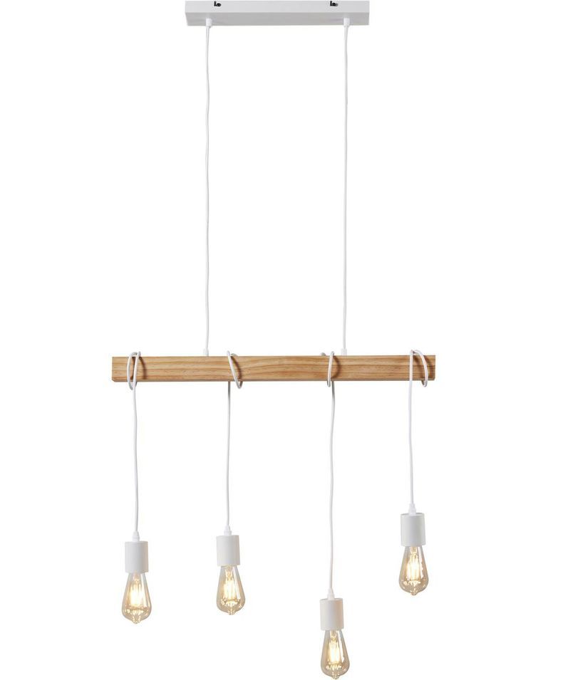 Suspension industrielle 4 ampoules bois clair et blanc Igo - Photo n°3