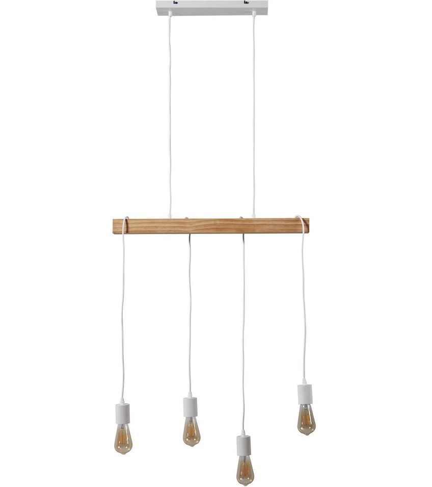 Suspension industrielle 4 ampoules bois clair et blanc Igo - Photo n°4