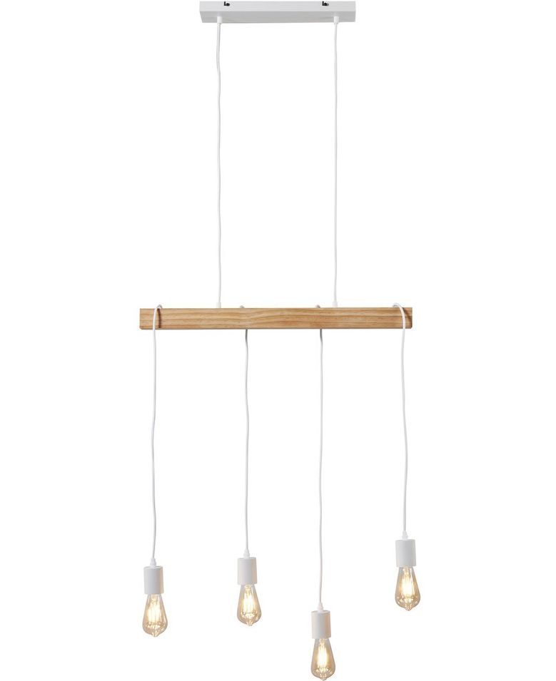 Suspension industrielle 4 ampoules bois clair et blanc Igo - Photo n°5