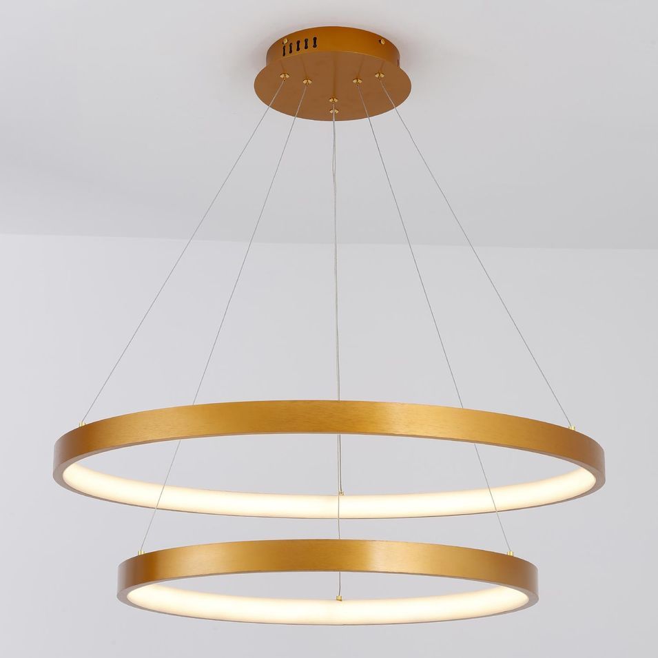 Suspension LED 2 anneaux métal brossé doré Cortex - Photo n°1
