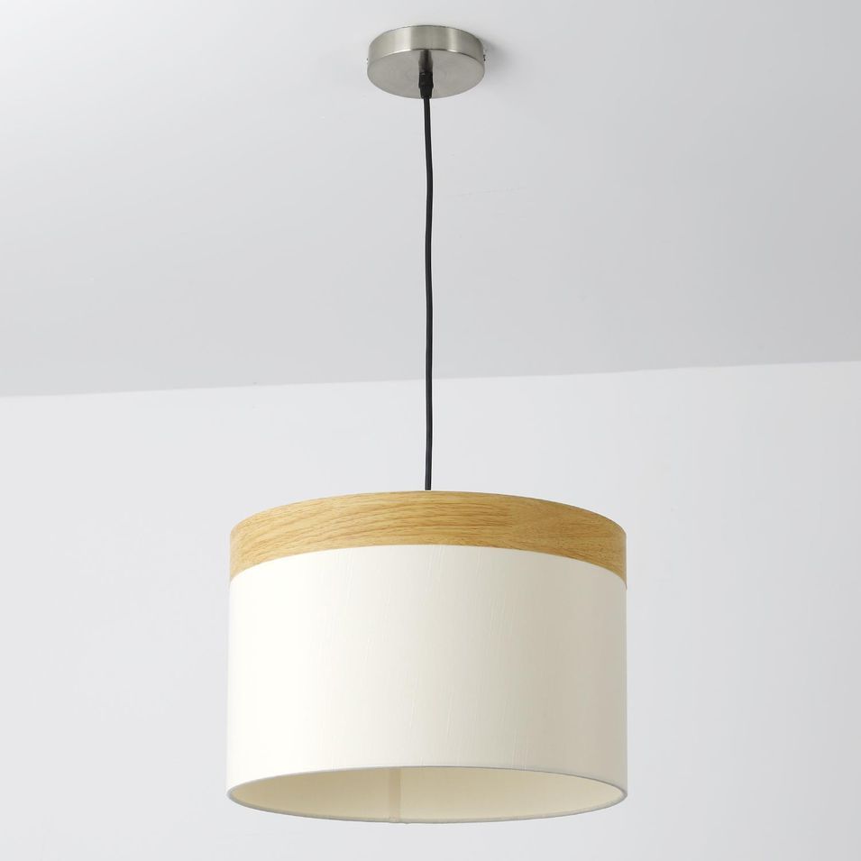 Suspension tissu crème et effet bois clair Lima D 38 cm - Photo n°1