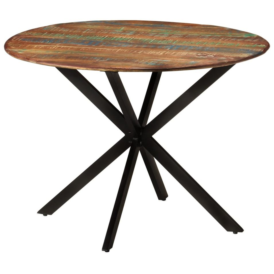 Table à dîner Ø110x78 cm Bois de récupération massif et acier - Photo n°1