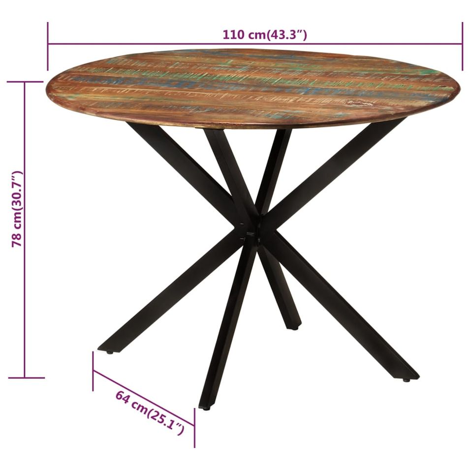 Table à dîner Ø110x78 cm Bois de récupération massif et acier - Photo n°6