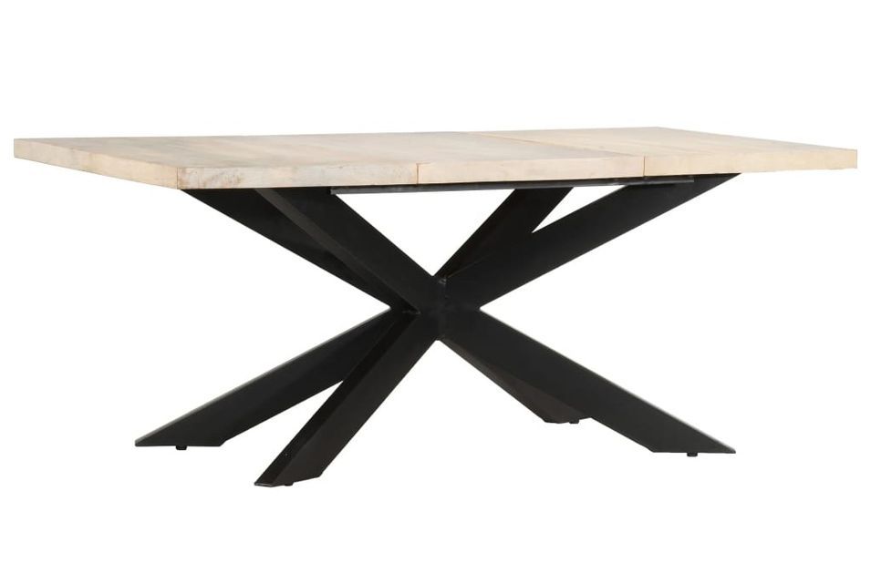 Table à dîner 180x90x76 cm Bois de manguier massif blanchi - Photo n°1