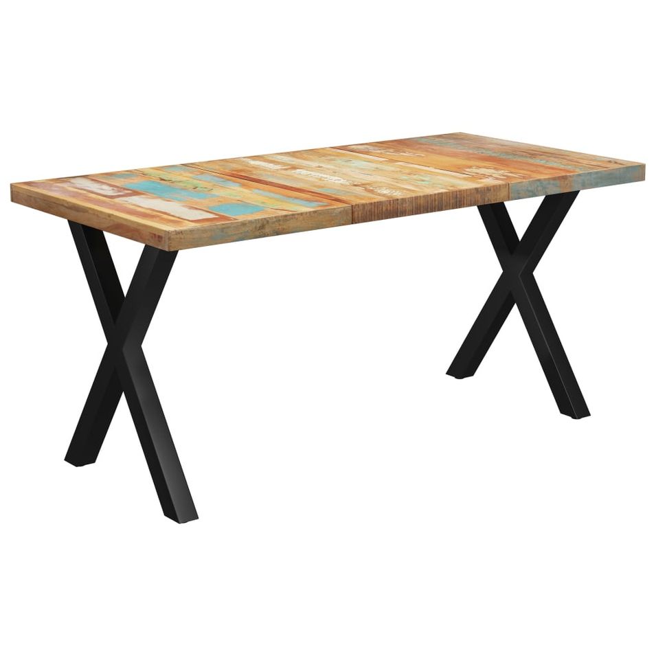 Table à dîner à pieds en X 180x90x77 cm Bois de récupération - Photo n°1