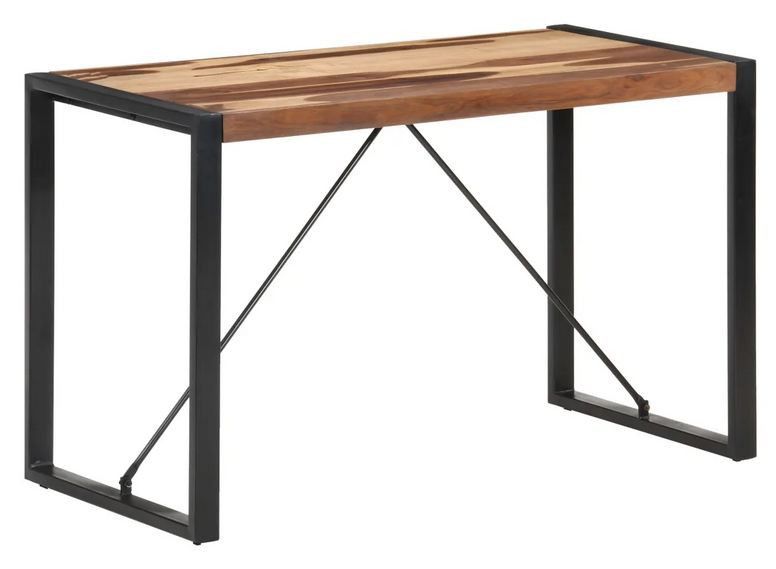 Table à manger acacia massif clair et pieds métal noir Nesun 120 cm - Photo n°1