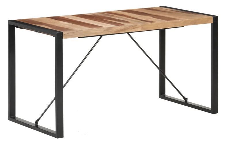 Table à manger acacia massif clair et pieds métal noir Nesun 140 cm - Photo n°1