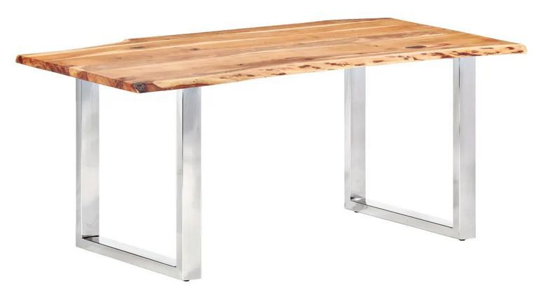 Table à manger acacia massif foncé et pieds métal argenté Sakka 200 cm - Plateau 4 cm - Photo n°1