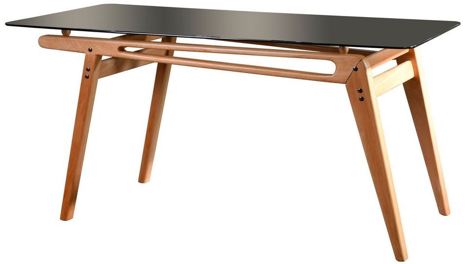 Table à manger bois de chêne et verre trempé noir Karny 160 cm - Photo n°1