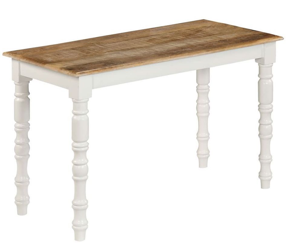 Table à manger bois de manguier massif et blanc Mathy 120 cm - Photo n°1