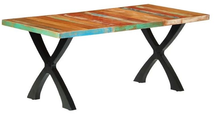 Table à manger bois de récupération et pieds métal noir en X courbé Ledor 180 cm - Photo n°1