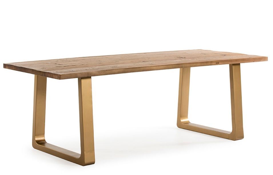 Table à manger bois massif clair et pieds métal doré VITRA 220 cm - Photo n°1