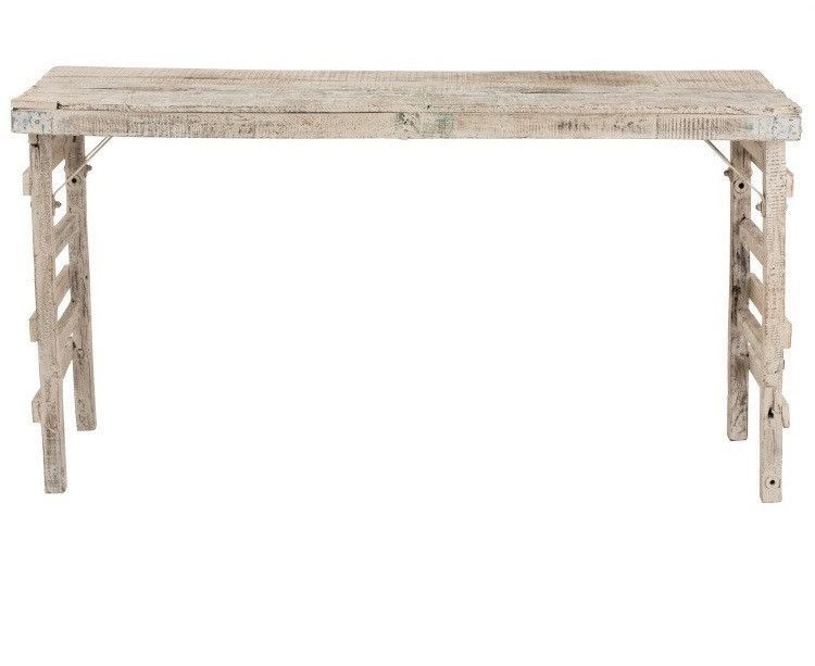 Table à manger bois massif recyclé blanc délavé Liray - Photo n°1