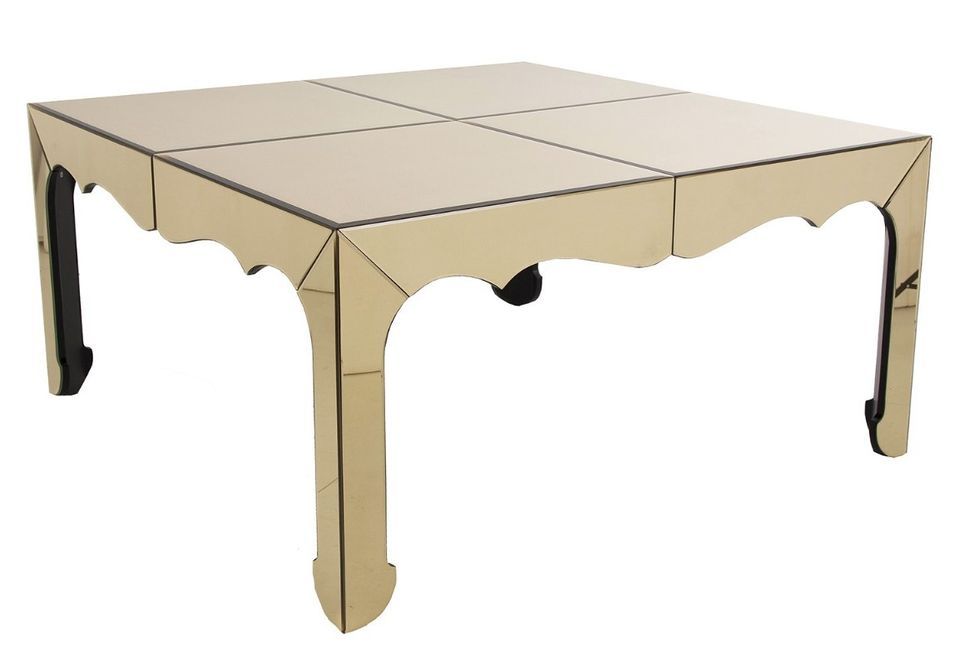 Table à manger carrée art déco bois doré et miroir Moire - Photo n°1