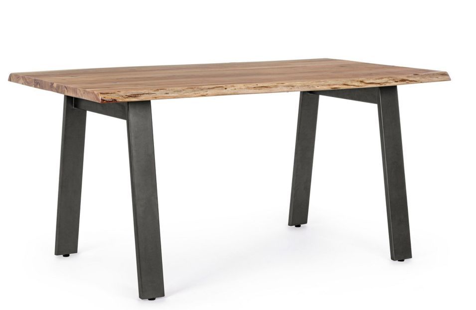Table à manger DENIA - Bois massif d'acacia & pieds acier gris - Photo n°1