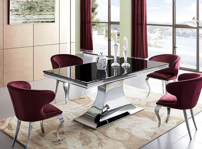 Table à manger design acier chromé et noir trempé Dazer 180 cm - Photo n°1