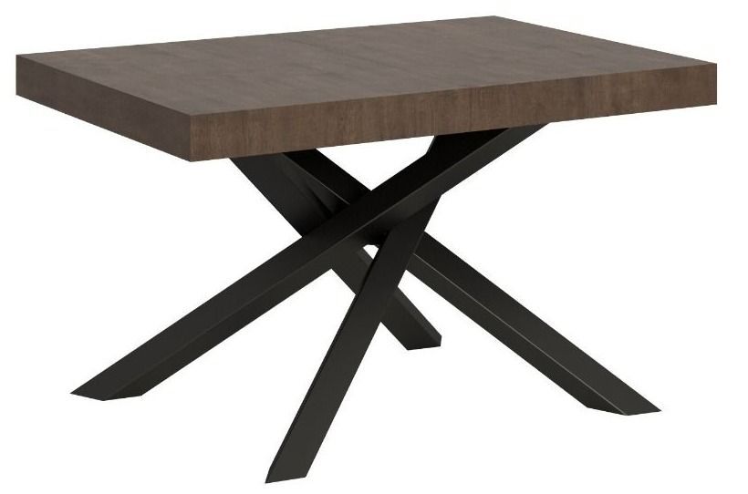 Table à manger design ARTEMIS – Plateau bois plusieurs coloris et pieds entrelacés en acier anthracite - Photo n°1