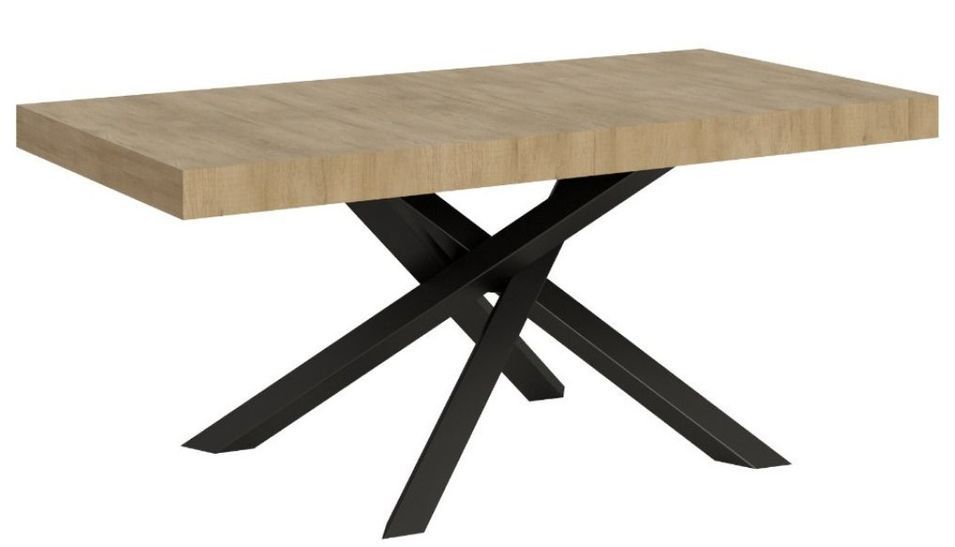 Table à manger design ARTEMIS – Plateau bois plusieurs coloris et pieds entrelacés en acier anthracite - Photo n°1