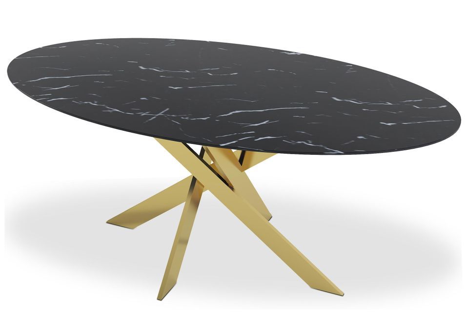 Table à manger effet marbre noir et pieds métal doré Nelly 180 cm - Photo n°1