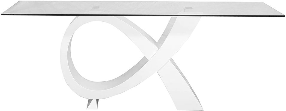 Table à manger rectangulaire verre et bois laqué blanc Kela 200 cm - Photo n°1