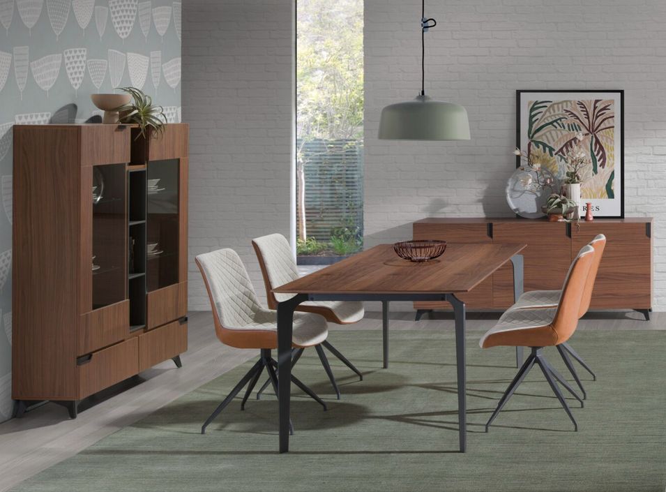 Table à manger en bois marron et pieds bois noir Kalieto 160 cm - Photo n°1
