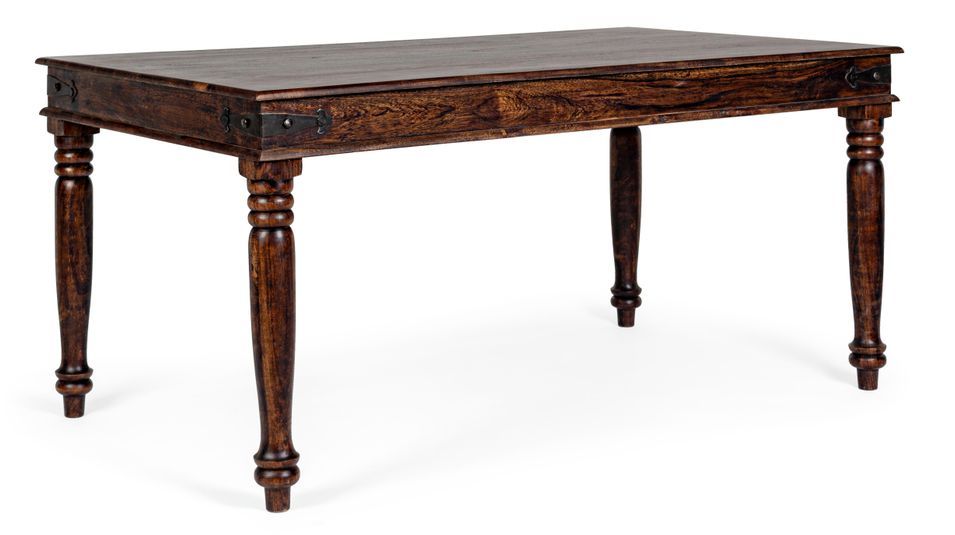 Table à manger en bois massif d'acacia vernis Jania 160 cm - Photo n°1