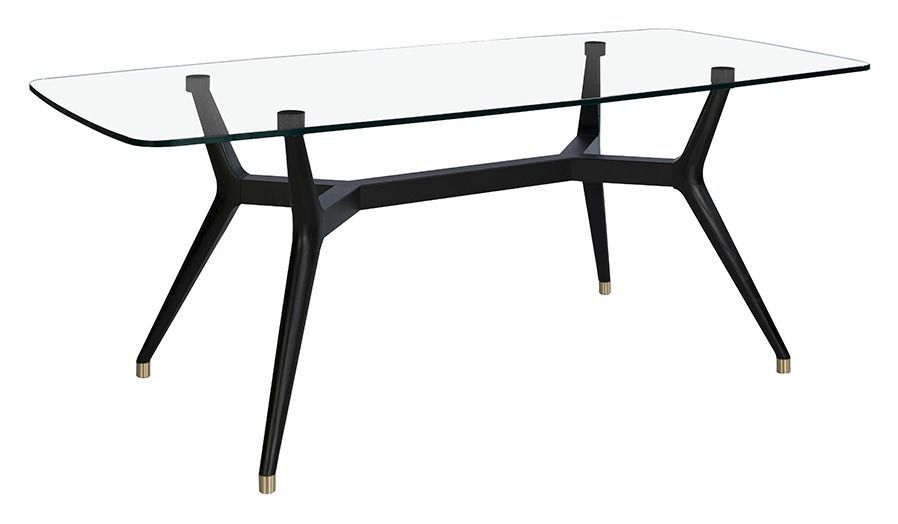 Table à manger en verre trempé et pieds en bois de wengé Lila - Photo n°1