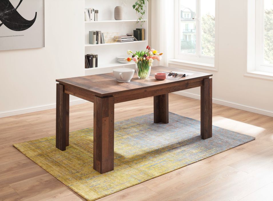 Table à manger extensible 160/200 cm chêne rustique Koryne - Photo n°1