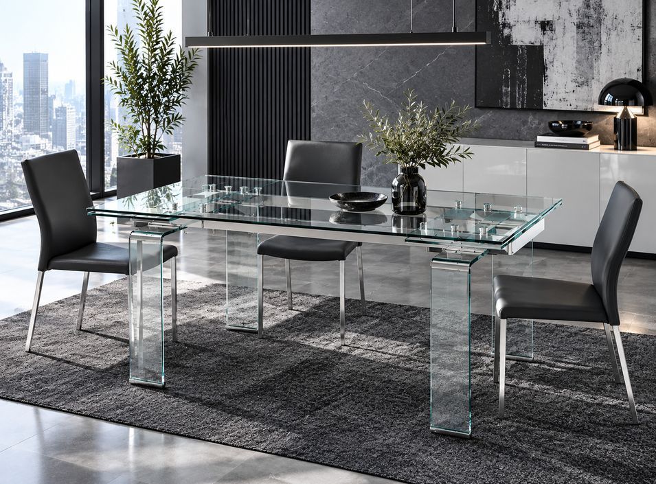 Table à manger extensible ANGEL 160 à 240 cm – Verre trempé transparent – Fabrication italienne - Photo n°1