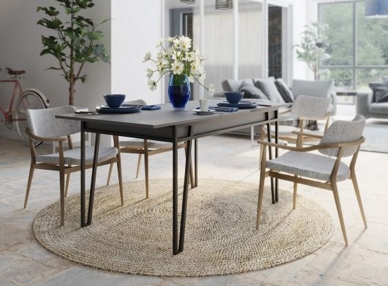 Table à manger extensible anthracite et métal noir Kasper 130/170 cm - Photo n°1