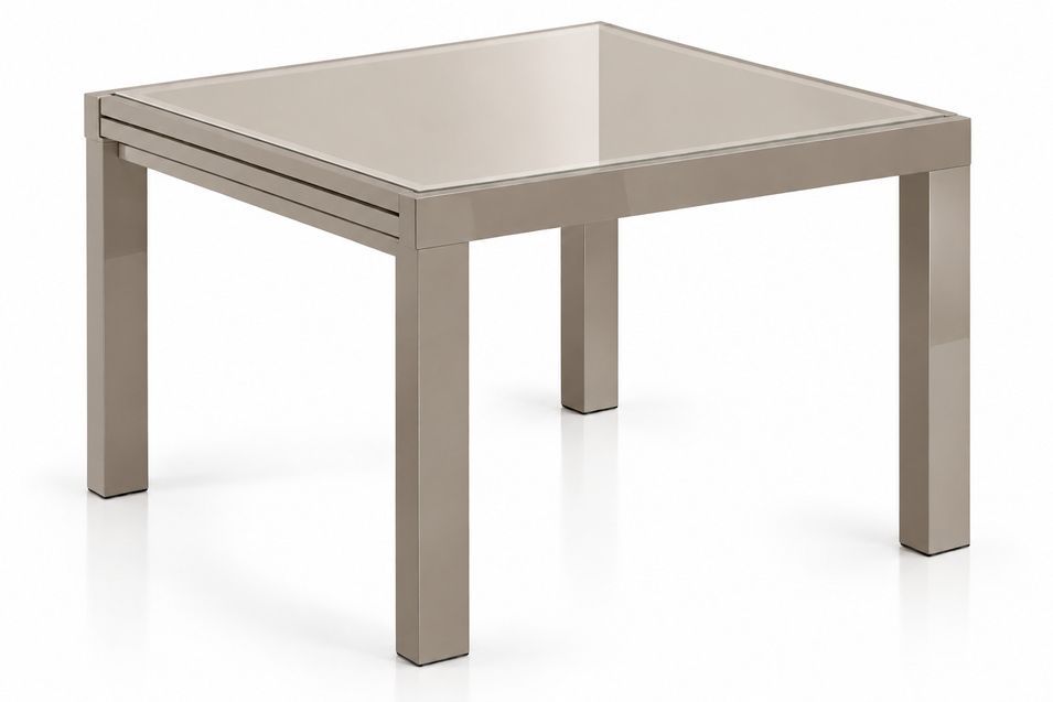 Table à manger extensible carrée SPACY 90/180 x 90 cm – Verre trempé opaque et métal laqué – Design italien - Photo n°1