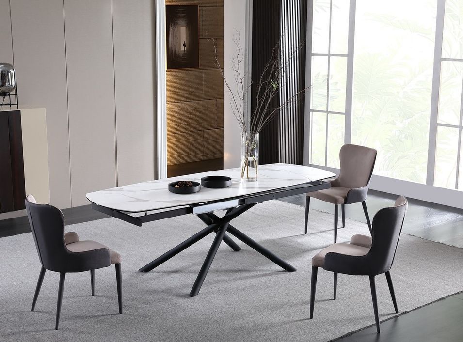 Table à manger extensible céramique aspect marbre Vazole 160 à 226 cm - Photo n°1
