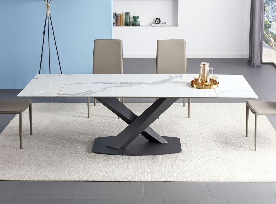 Table à manger extensible céramique effet marbre gris et pieds acier noir Lady 180/260 cm - Photo n°1
