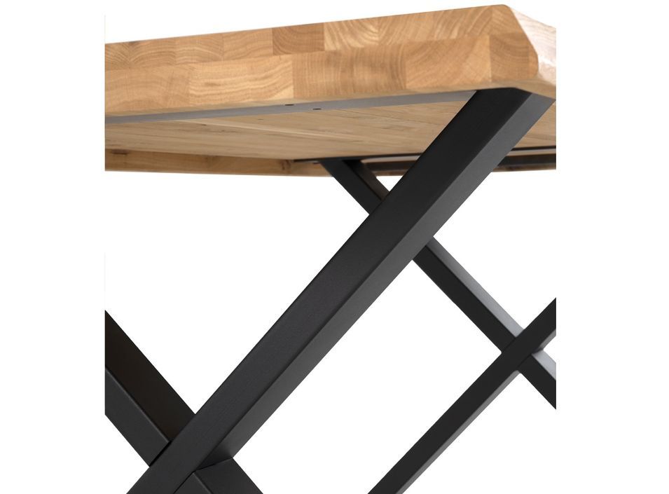 Table à manger industrielle Antika – Plateau chêne massif clair et pieds métal noir - Photo n°5