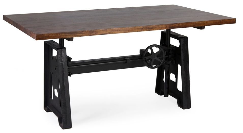 Table à manger industrielle hauteur réglable fer noir et bois de manguier marron Kouba 160 cm - Photo n°1