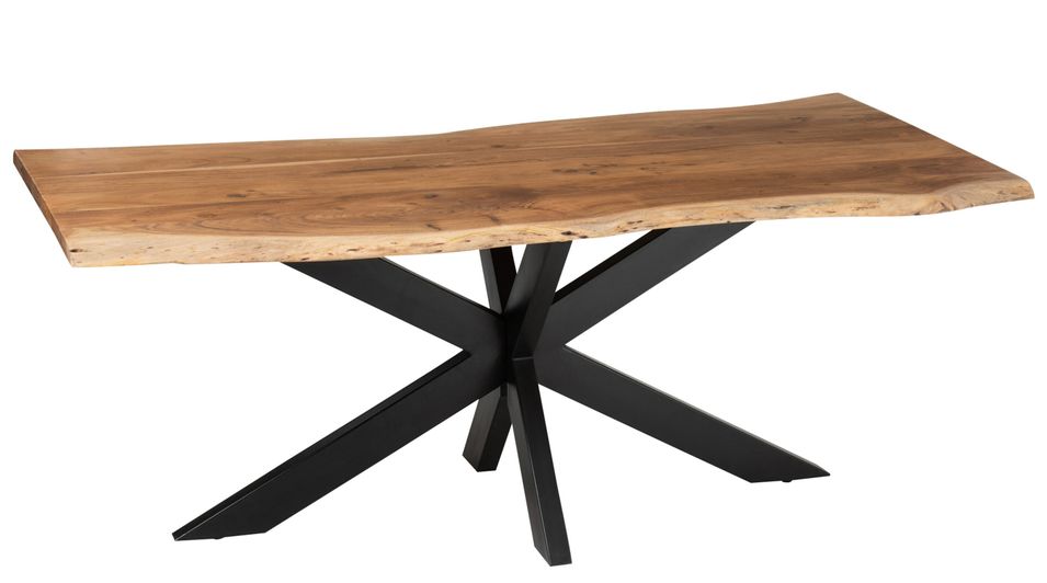 Table à manger industrielle ORELIA – Plateau chêne massif & pieds acier noir - Photo n°1