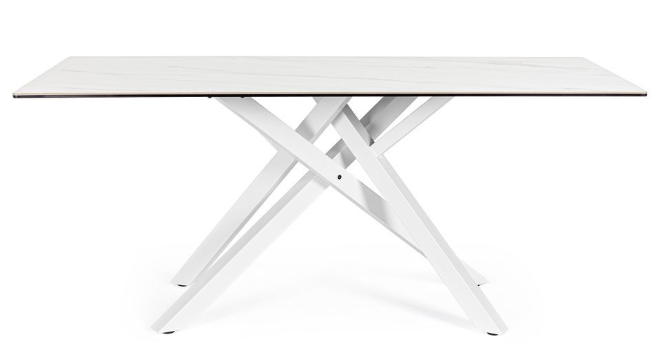 Table à manger MADRA 180 cm - Céramique blanche effet marbre et pieds laqués blanc - Photo n°1