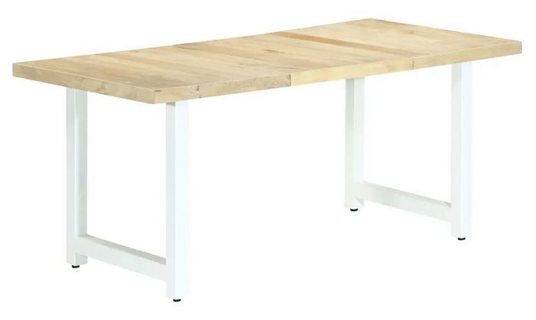 Table à manger manguier massif clair et pieds métal blanc en H Ledor 180 cm - Photo n°1