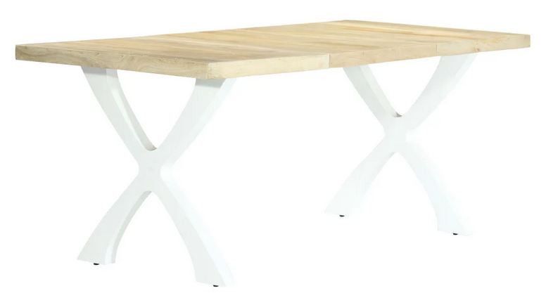 Table à manger manguier massif clair et pieds métal blanc en X courbé Ledor 180 cm - Photo n°1