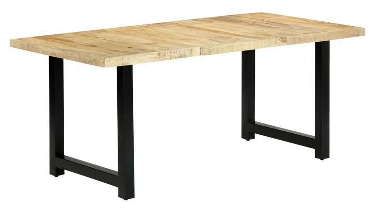 Table à manger manguier massif clair et pieds métal noir en H Ledor 180 cm - Photo n°1