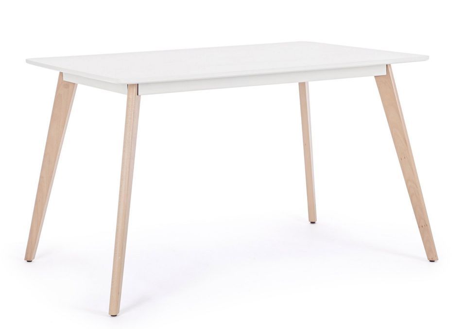 Table à manger MICHELANGELO – Blanc mat & hêtre naturel - Photo n°1