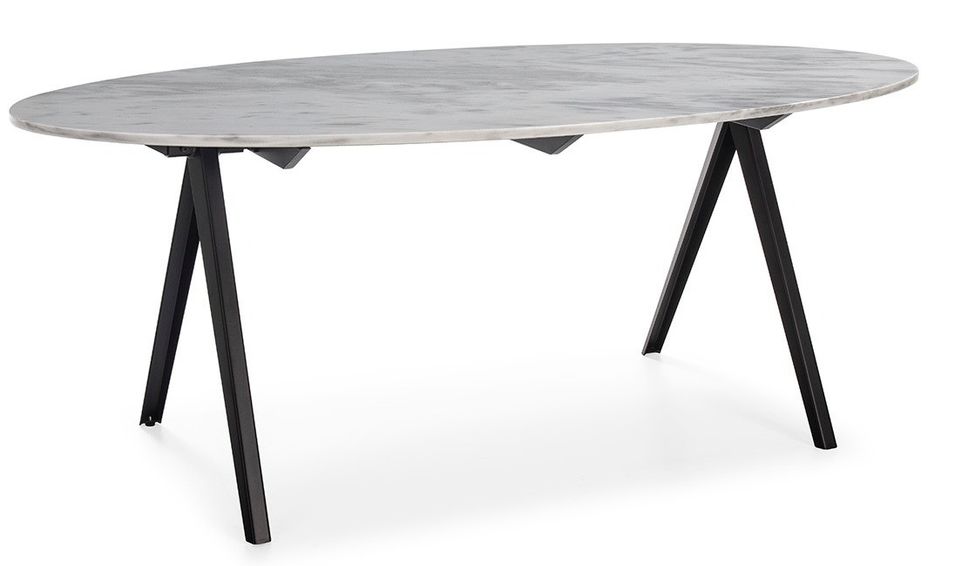 Table à manger ovale effet marbre pieds métal noir Lina 200 cm - Photo n°1