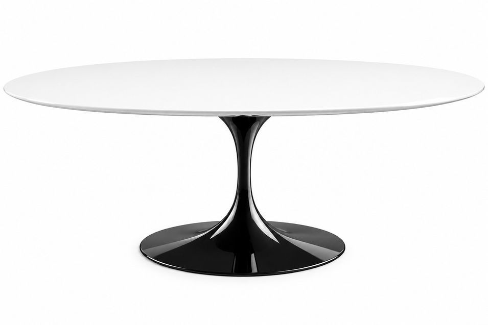 Table à manger ovale extensible TULIPE – Plateau MDF laqué mat – Ouverture synchronisée – Pied central en aluminium laqué – Fabrication italienne haut de gamme - Photo n°1